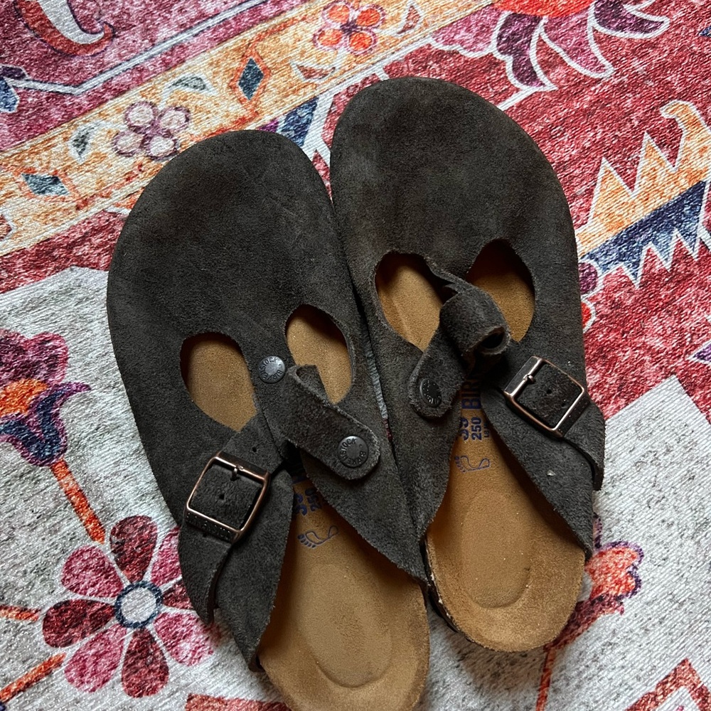 Birkenstocks Brown Suede Slippers with Adjustable Strap